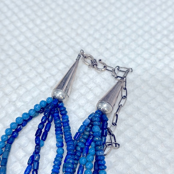 Vintage Sterling Silver Multi Strand Agate Bead Necklace. - Picture 4 of 6